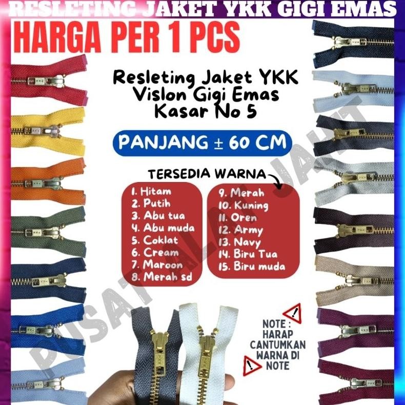 RESLETING RITSLETING SLETING JAKET ZIPPER JACKET VISLON YKK GIGI KASAR BESI EMAS KASAR NO 5 ORIGINAL
