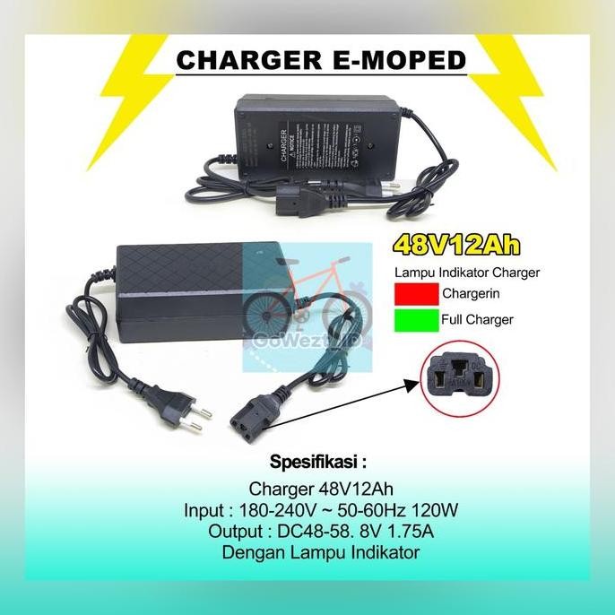 Smart Charger Sepeda Listrik 36V/48V 12Ah Uwinfly Goda Genio Cas Aki