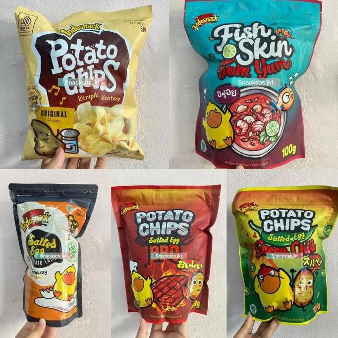 

INDOSNACK POTATO CHIPS ORIGINAL / POTATO CHIPS SALTED EGG BBQ / GREEN CHILI / FISH SKIN TOMYUM / KERIPIK KENTANG TELUR ASIN ORIGINAL