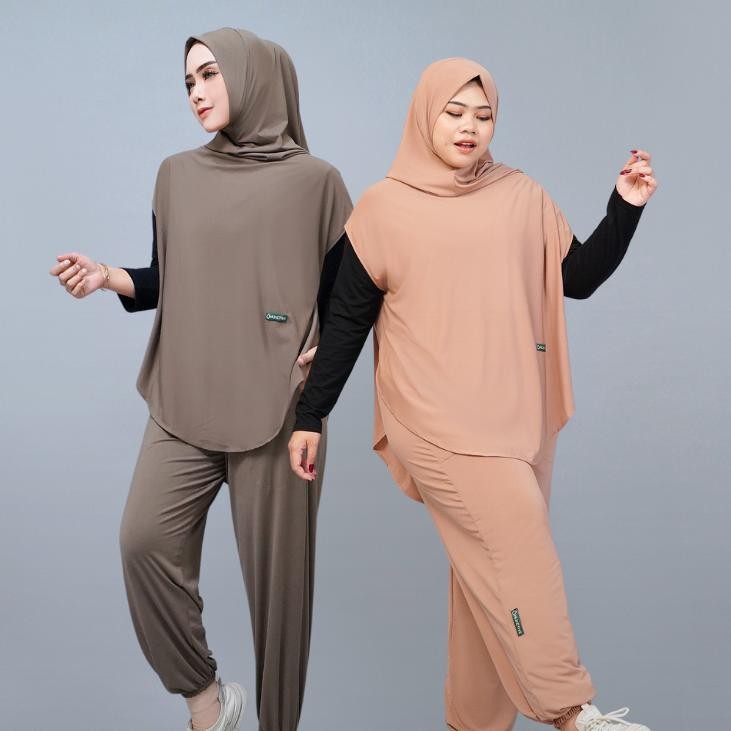 HIJACTIVE - Setelan Olahraga Wanita Muslimah Outer Hijab dan Celana Panjang Jersey Premium