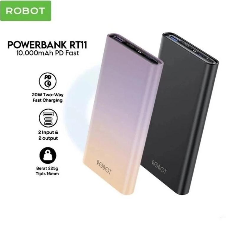 Bf888S Aa*   Robot Rt11 Powerbank 10000Mah 20W Pd Qc 3.0 Fast Charge Dual Output Usb-A & Type-C Powe