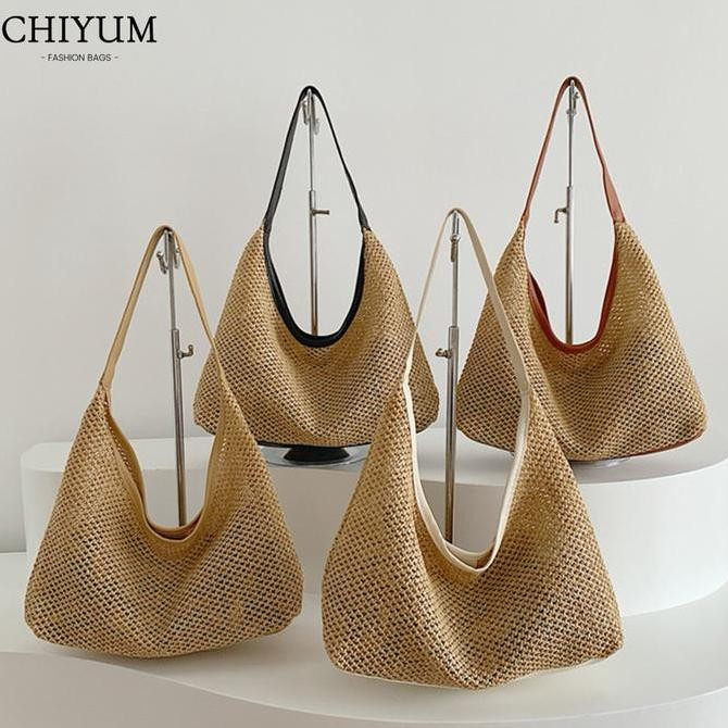 CHIYUM Tote Bag Wanita Aesthetic Terbaru Tas Cewek Anyaman Rotan Elegan Korean Style Shoulder Bag Ta