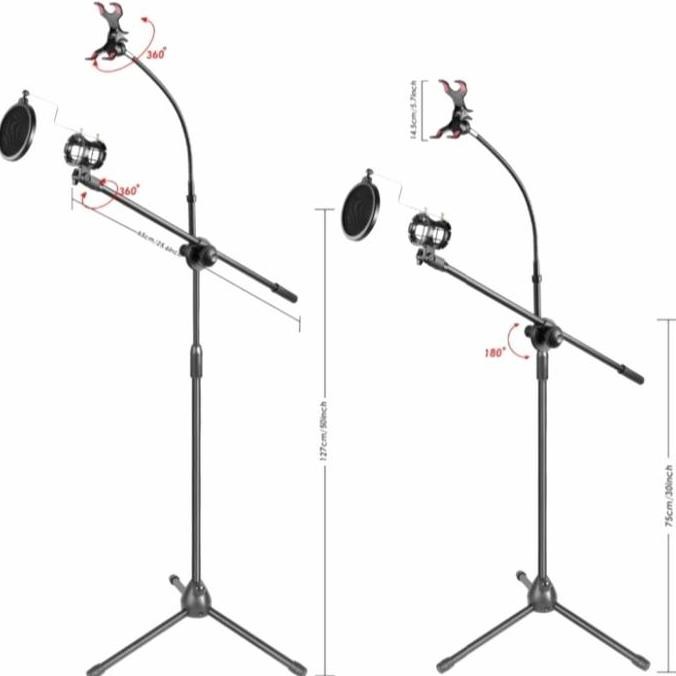Stand Mic Holder HP 360 - Tiang Mikrofon Berdiri Multifungsi untuk Live & Vlog