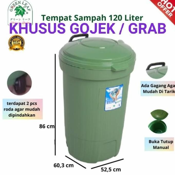 TEMPAT SAMPAH BESAR 120 LITER + RODA GREEN LEAF 2120/BAK SAMPAH/TONG