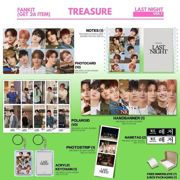FANKIT TREASURE LAST NIGHT (ISI 26 ITEM) BIAS TANDA TANGAN TTD KPOP IDOL KOREA PREMIUM MURAH UNOFFIC