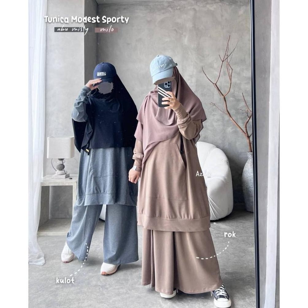 Tunica Modest Sporty Azda | Tunik set Rok Kulot olahraga | Setelan Baju Olahraga Wanita Muslim Musli