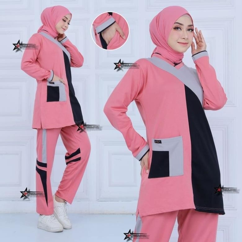 Setelan Baju Olahraga Senam Tunik Wanita Muslimah Premium Terbaru / Setelan Baju Senam  / Stelan Kao