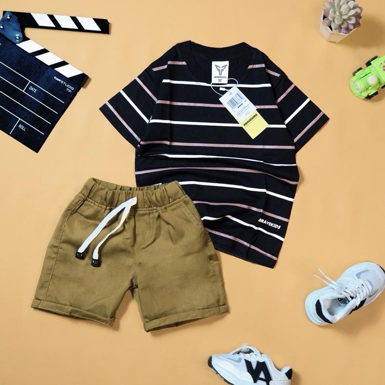 U-45 Bravekids - Broadstripe Setelan Anak Kaos Dan Celana Cotton Combed 24S Sablon Plastisol U-45