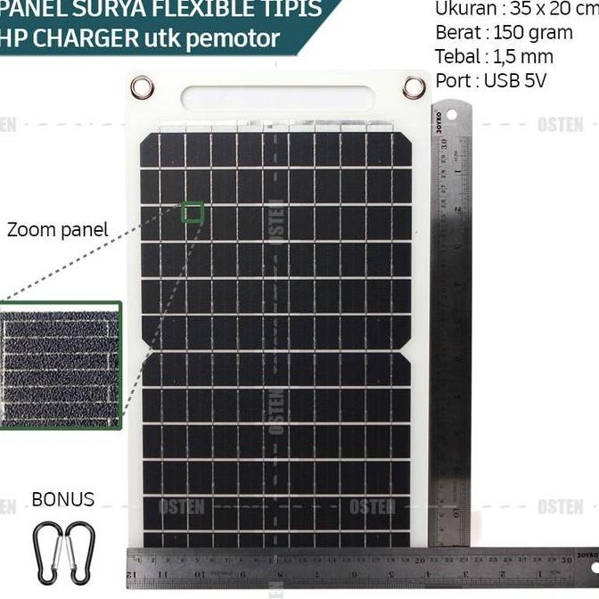 Solar Panel Monokristalin Lentur Flexible Ringan Tipis 10W / Hp Charger / Cas Ponsel Tenaga Surya Ma