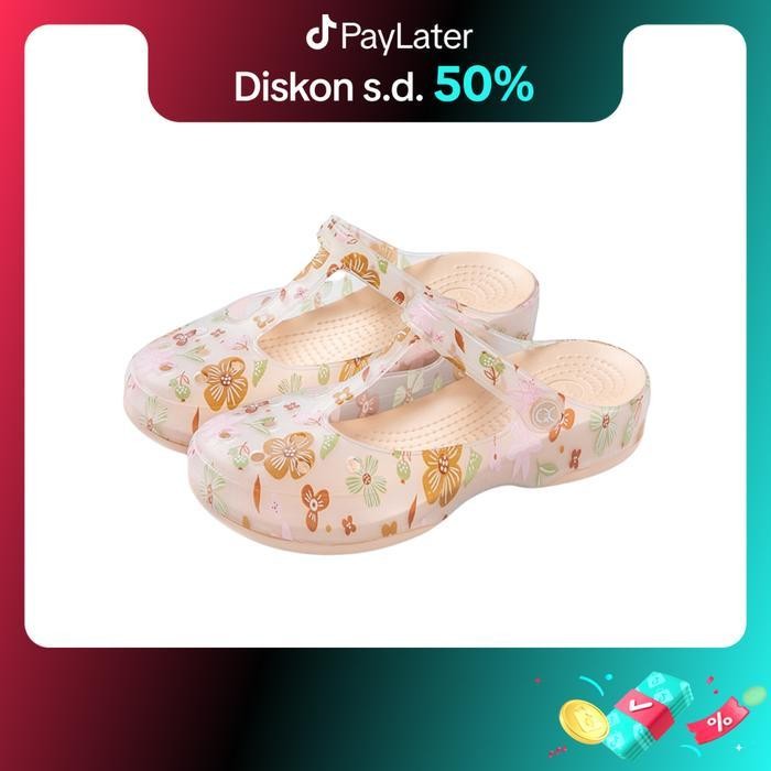 Okaido Official Sandal Sepatu Wanita Perempuan Slop Motif Bunga & Polos Jelly Bening Transparan Cokl