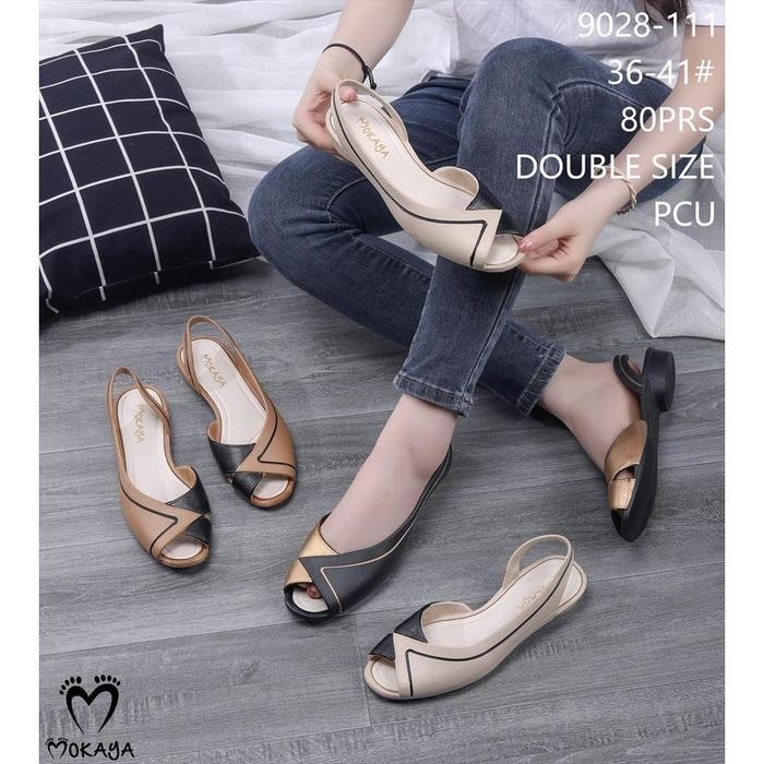 (9028-111) Sepatu Sandal Let Slop Jelly Wanita Garis List Warna Cantik Simple Elegant Kekinian Impor