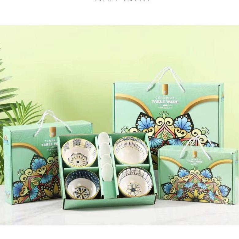 Berkualitas HOUSEWAREBRAND - MANGKOK SET 4 KERAMIK MOTIF BOHEMIA JEPANG