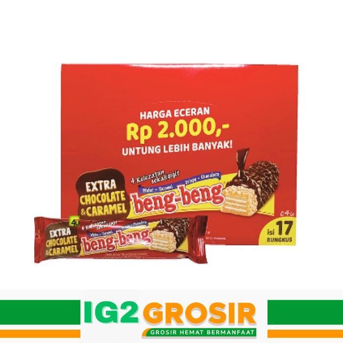 

LM Beng Beng Extra Chocolate & Caramel - 1 Box Isi 17 Pcs, Wafer Lembut & Krispi Dilapisi Karamel & Milk Chocolate