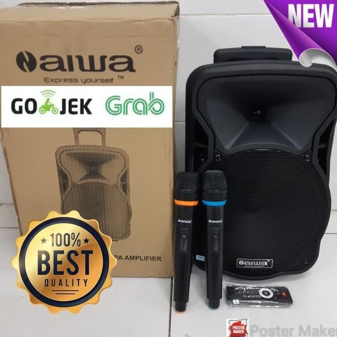 BARU SPEAKER PORTABLE AIWA 10 INCH RECHARGEABLE + 2 MIC WIRELESS KARAOKE