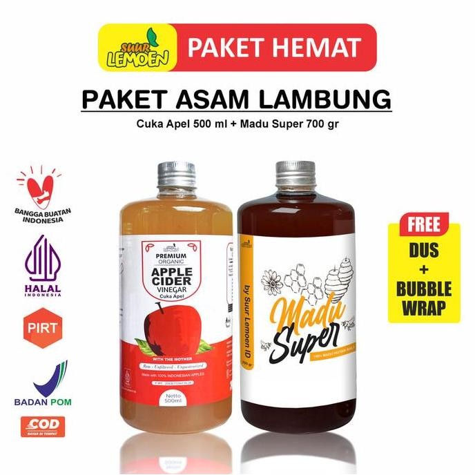 

TERMURAH SUUR LEMEON PAKET ASAM LAMBUNG - CUKA APEL 500ML & MADU HUTAN 700GR ASLI