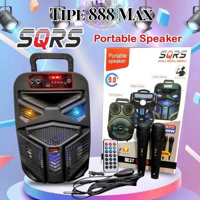 BARU SPEAKER BLUETOOTH SQRS 888 MAX + 2 MIC WIRELESS KARAOKE