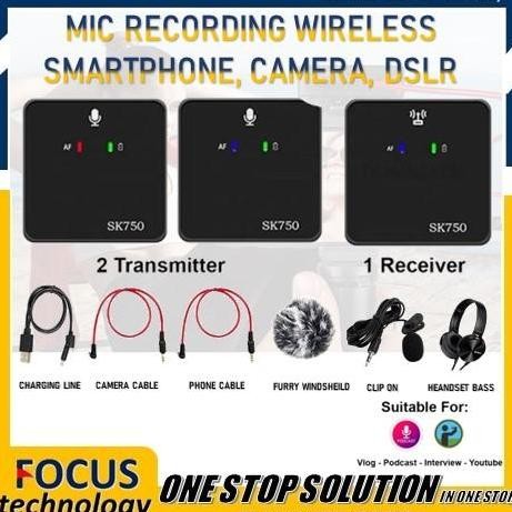 BARU MIC WIRELESS DUAL CLIP-ON SK750 MINI MIC KAMERA HP SMARTPHONE
