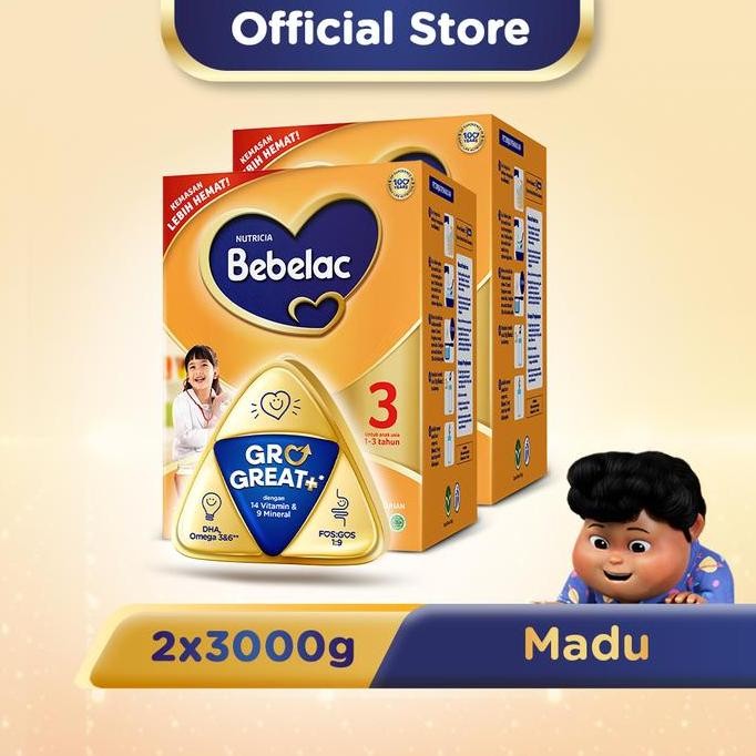 

TERMURAH PAKET 2 SUSU BEBELAC 3 MADU 3000GR - SUSU PERTUMBUHAN ANAK USIA 1-3 TAHUN