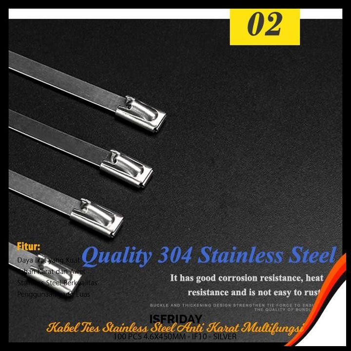 

Terlaris ISFRIDAY Kabel Ties Stainless Steel Anti Karat Multifungsi 100 PCS 4.6x450mm - IF10 - Silver Best Seller