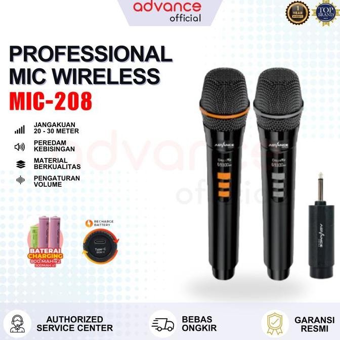 BARU ADVANCE MIC-208 WIRELESS DUAL MIC RECHARGEABLE - BISA UNTUK SPEAKER/SOUNDCARD, GARANSI RESMI