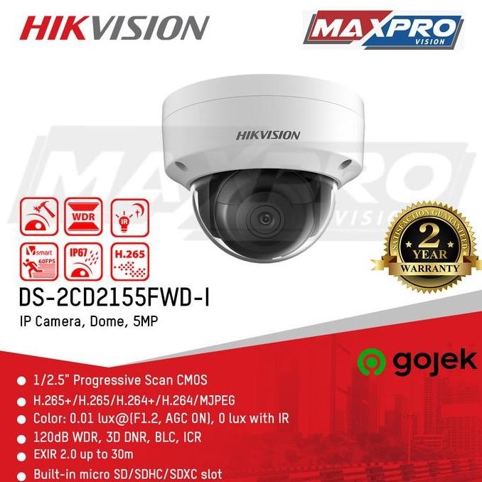 diskon ip camera hikvision ds-2cd2155fwd-i 5mp dome kamera outdoor poe ir