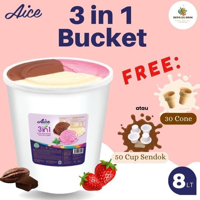 

Es Krim AICE Bucket 8 liter 3 in 1 Neapolitan Ready Stock