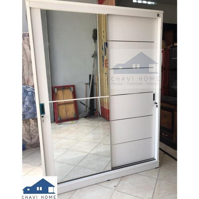lemari pakaian lemari baju slide pintu geser putih ukuran 150 olympic