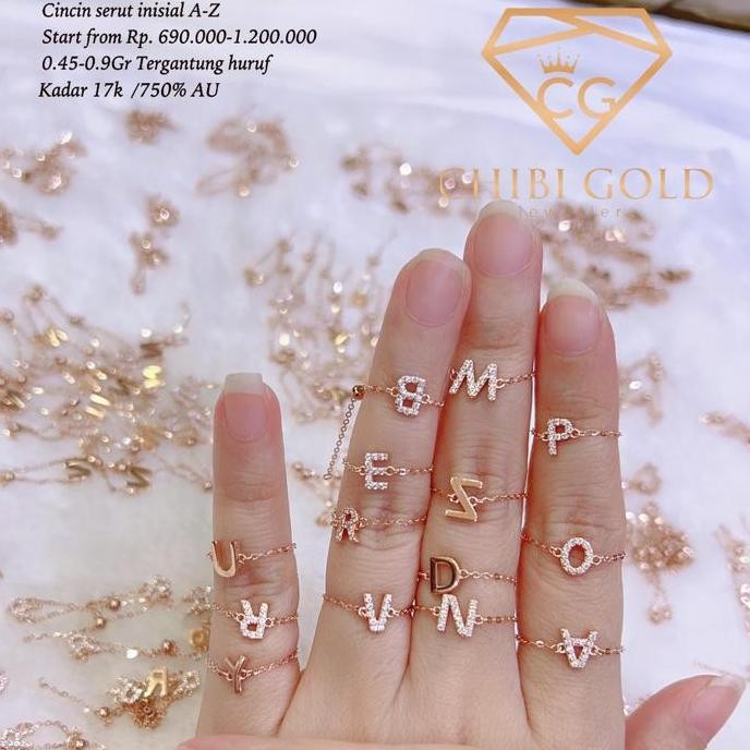 CHIBI GOLD - Cincin Serut Huruf emas 750 kadar 17k - Chibigold GM