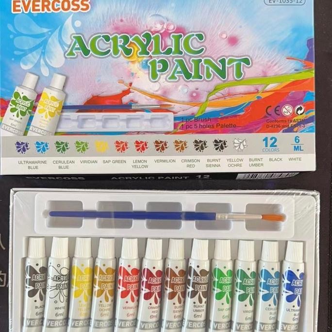 

Super Sale Cat Akrilik Acrylic Paint Murah + Palet Dan Kuas 12 Warna 6Ml Super Sale