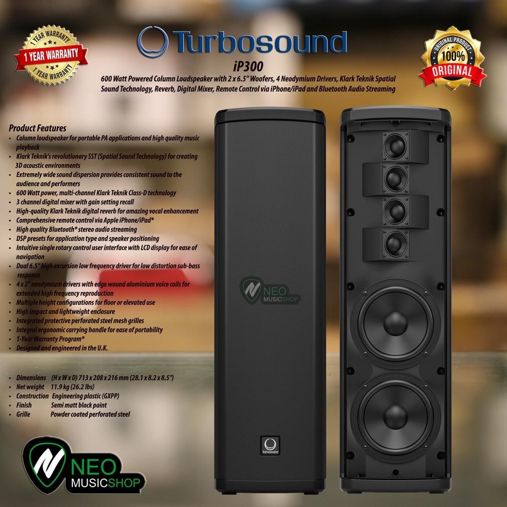 Turbosound iP300 600 Watt Powered Column Loudspeaker DiM