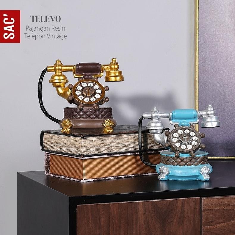 Jh85 Televo Pajangan Ornament Meja Patung Resin Telepon Antik Kuno Dekorasi Hiasan Rumah Vintage Hom