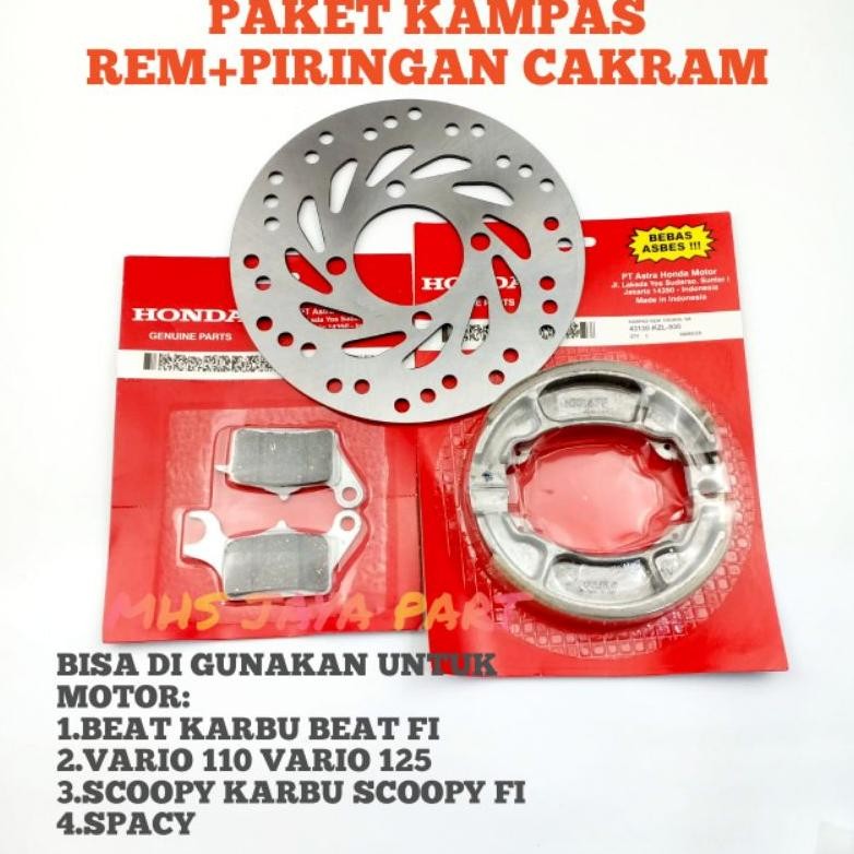 PAKET SISTEM REM BEAT VARIO SCOOPY SPACY PIRING CAKRAM BEAT+KAMPAS REM DEPAN BELAKANG BEAT VARIO SCO