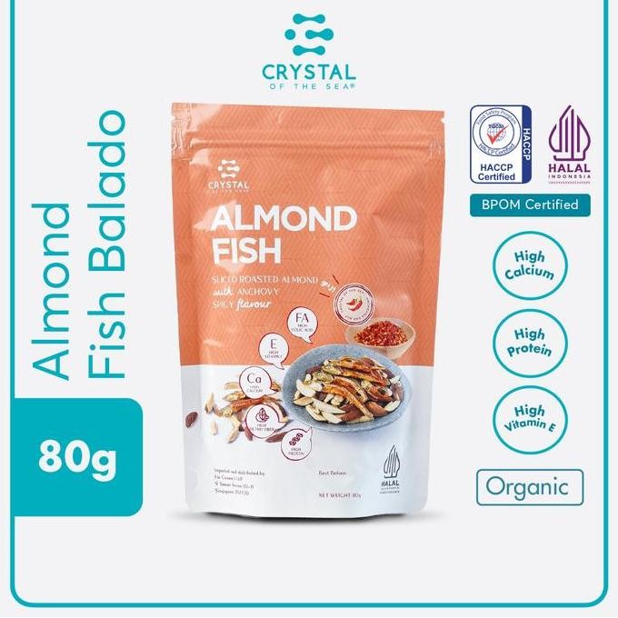 

Almond Fish (Balado) 80gr / Ikan Teri Jengki Kacang Alamond Premium Rasa Balado - Crystal of the Sea Food Snacks HS