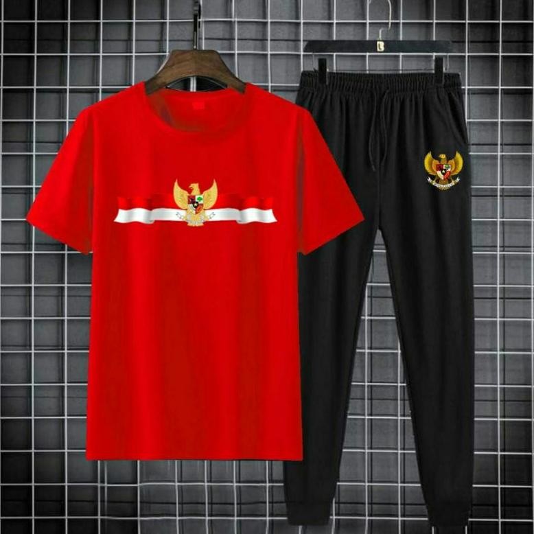 Setelan Pria Wanita Garuda 17 Agustus Ii Set Kaos Celana Jogger Agustusan Ii Baju Kaos Dewasa Garuda
