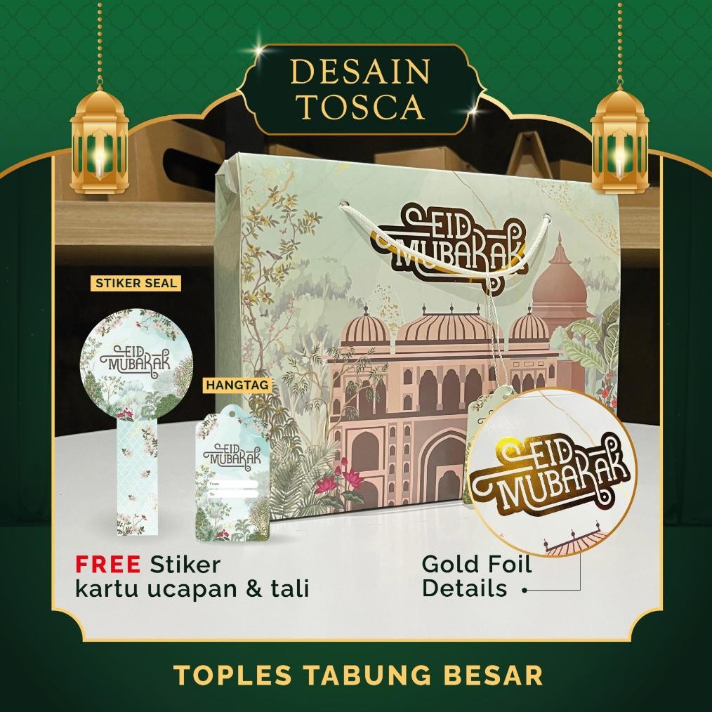 

df-8 AS25 Gable Box Kotak Hampers Lebaran Idul Fitri Toples Tabung Besar Premium Finishing Foil Gold Timbul Ukuran (27x9x21,6 Cm) Muat Toples Tabung (300ml, 400ml : 6 Toples) Atau (500ml, 600ml, 750ml, 800ml Dan 1000ml : 3 Toples) Murah Berkualitas