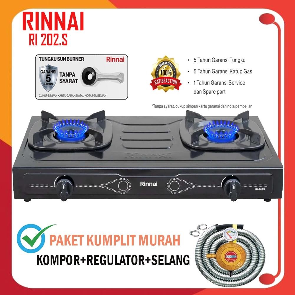 Terlaris Kompor Gas Rinnai  Ri 202S Tungku / Kompor Gas Rinnai 2 Tungku Terbaru+Regulator+Selang