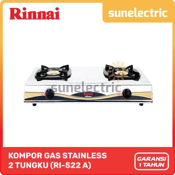 Terlaris Rinnai Ri-522 A Kompor Gas Stainless 2 Tungku Ri-522A / Ri 522A / Ri 522 A / Ri522A / Ri522