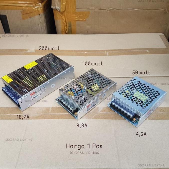 Adaptor Led 12Volt 50Watt 100Watt 200Watt Trafo Power Supply Mean Well