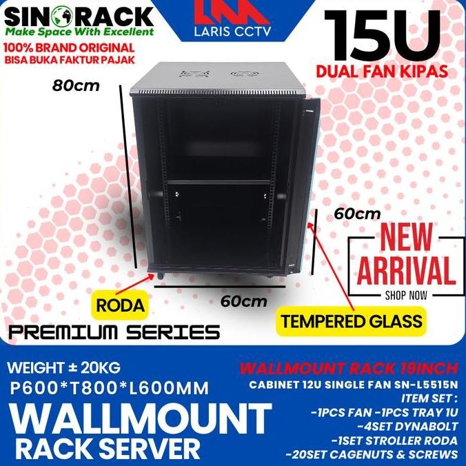 Wallmount Rack Server 15U, Rak Server Single Door 15U Besar Merk Sinorack Berkualitas New Stok