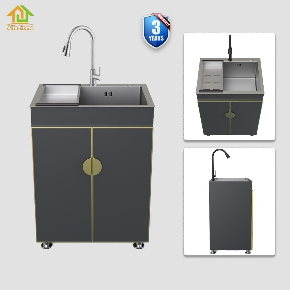 Wastafel cuci piring aluminium portable, kabinet wastafel stainless steel, kitchen set aluminium, ki
