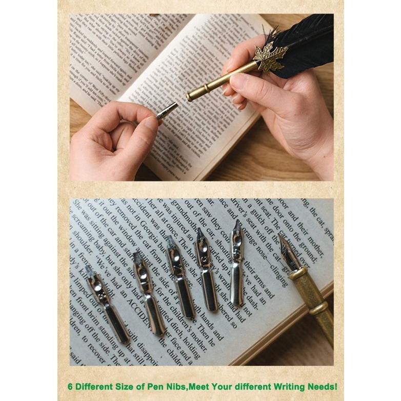 

Evy-510 Pulpen Bulu Set Lengkap Harry Potter Feather Quill Dip Pen Bulu Alat Kaligrafi Set Retro Calligraphy Feather Dip Pen Evy-510