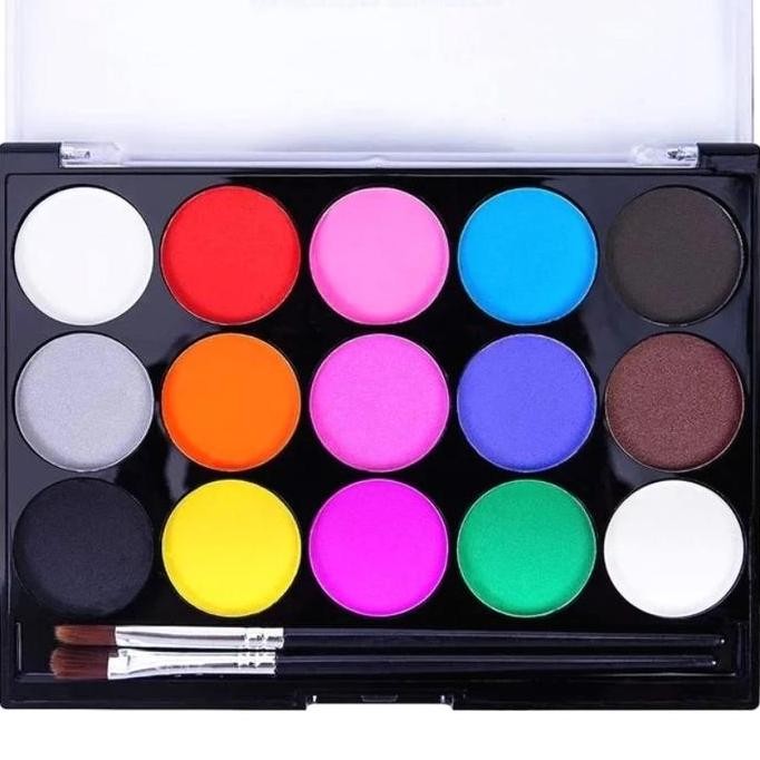 Promo Face & Body Paint 15 Warna + Free Brush - Water Based Facepainting Makeup