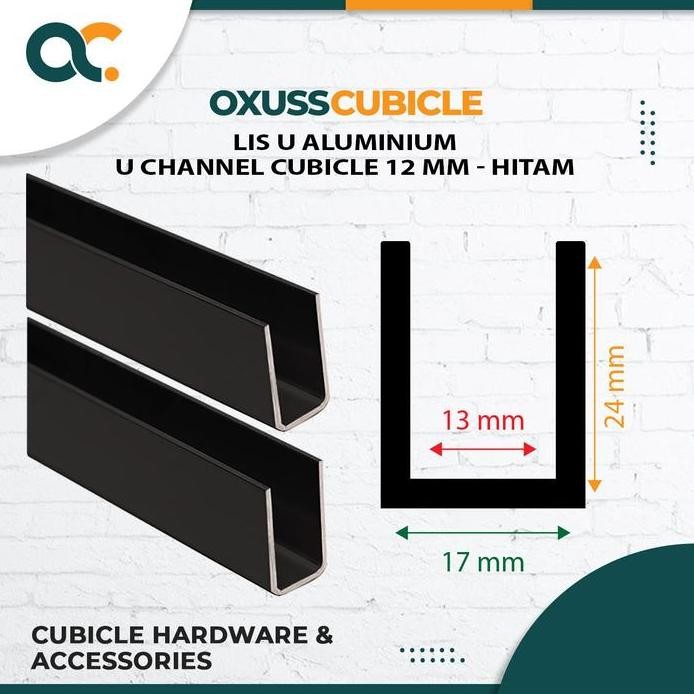 List U Aluminium Partisi Cubicle 12mm Lis U (5.6 Meter) - Hitam murah