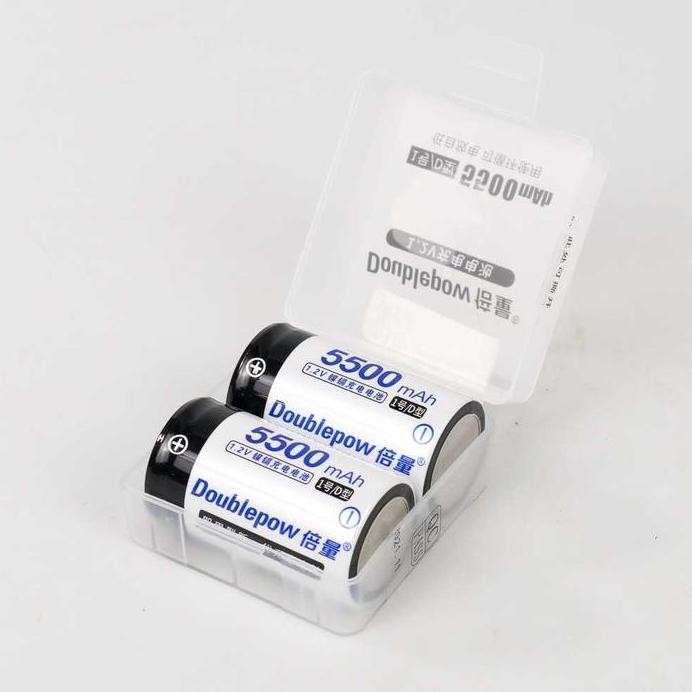 2PC Baterai Cas Tipe Size D 1.2V 5500mAh Recharge Button Top Doublepow murah