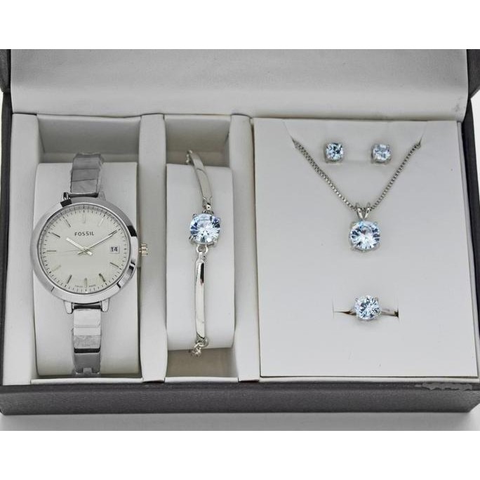 new  Jam tangan wanita fossil paket plus gelang cincing anting kalung