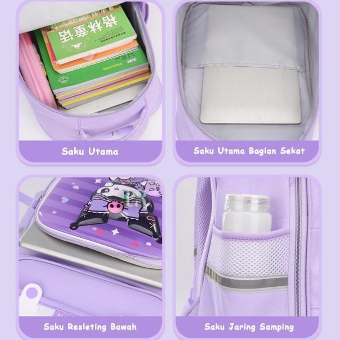 Promo / Terlaris LNR Shop Tas Sekolah Ransel Gendong untuk Anak Perempuan Tema Sanrio Kuromi My Melo