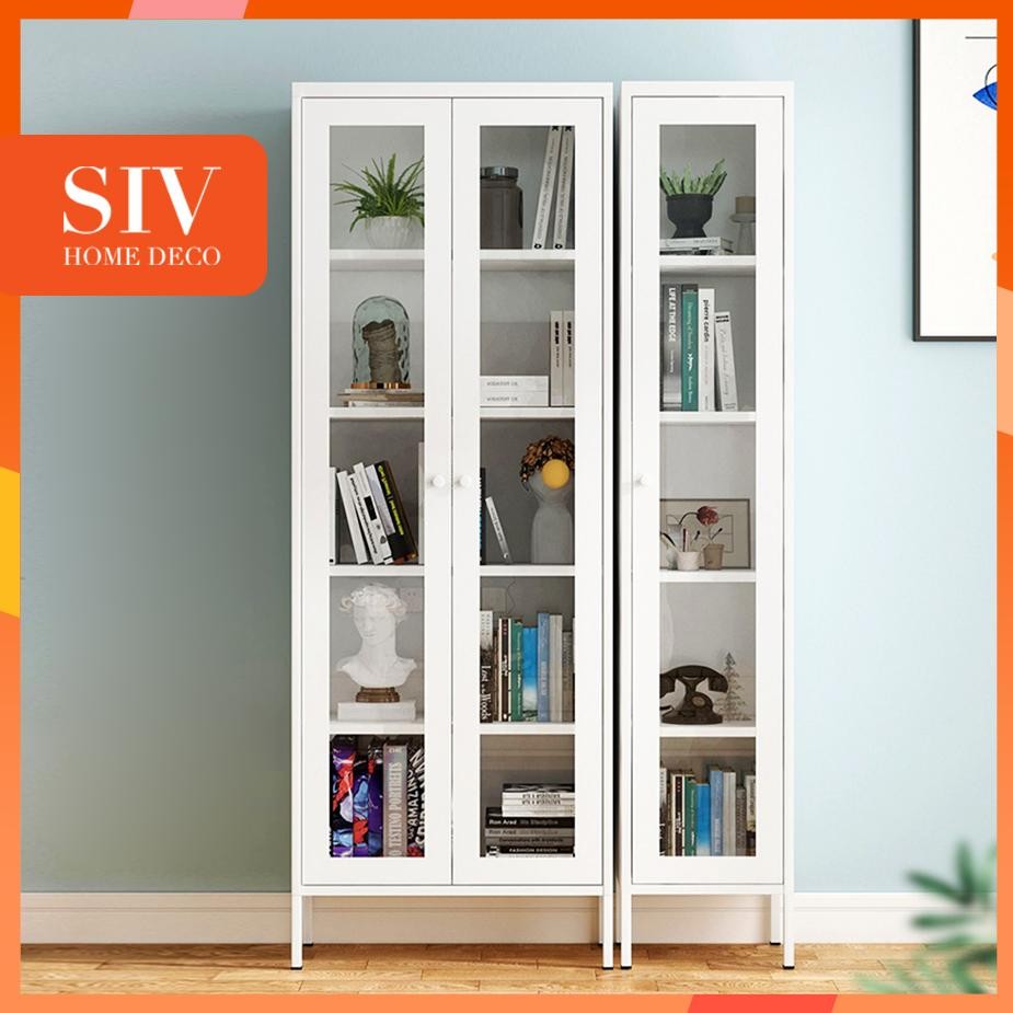 Lemari Buku 2 Pintu Kaca Lemari Arsip Besi Lemari Pajangan Minimalis Lemari Kantor