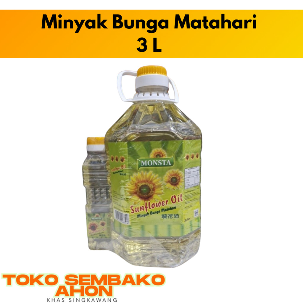 

Minyak Bunga Matahari 3 L | Sunflower Oil Monsta 3 L Minyak 100% Pure Sunflower Oil | Sun Flower Oil | Minyak Sehat Tanpa Kolesterol 3 Liter