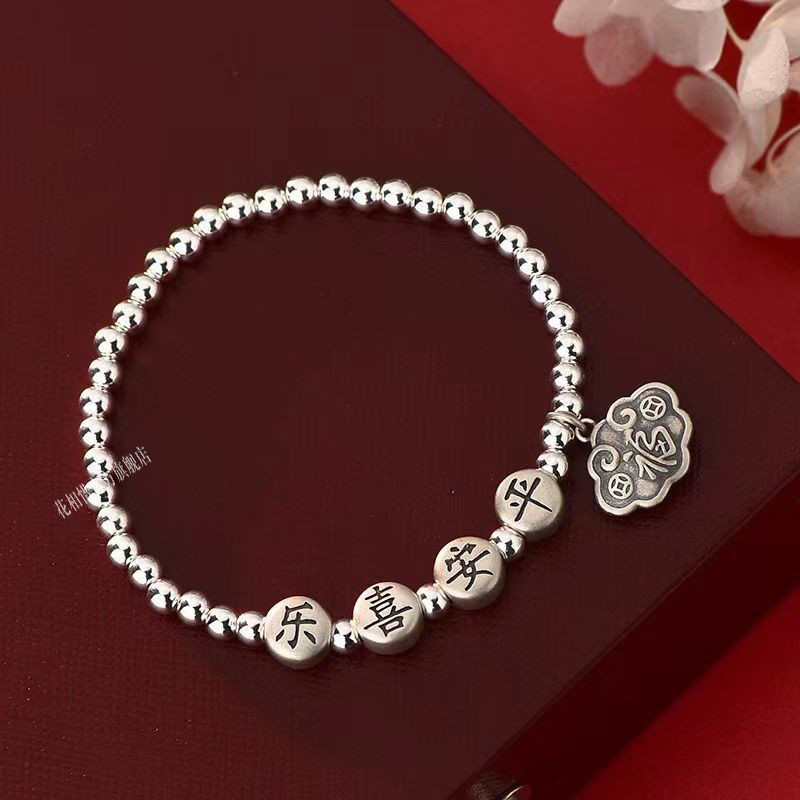 S925Gelang Perak Murni Berkat Damai dan Kegembiraan