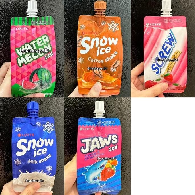 

LOTTE JAWS ICE ORANGE STRAWBERRY / LOTTE SCREW APPLE STRAWBERRY / LOTTE SNOW ICE MILKSHAKE / LOTTE SNOW ICE COFFEE SHAKE